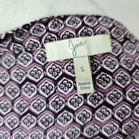 Joie Purple, Black & White Moroccan Tile 'Daryn' Print 100% Silk Oversized Tunic - Picture 8 of 9